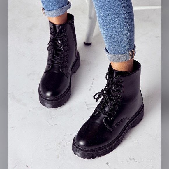 Black platform combat lug boots - Picture 5 of 8